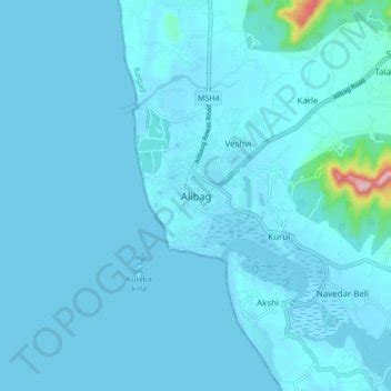 Alibag topographic map, elevation, relief