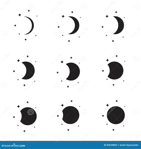 Moon Phases Silhouette Set Cartoon Vector | CartoonDealer.com #83659883