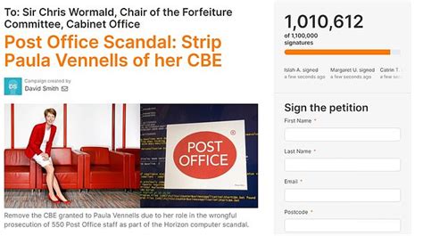 More than 1MILLION sign petition calling to strip ex-Post Office chief Paula Vennells of her CBE ...