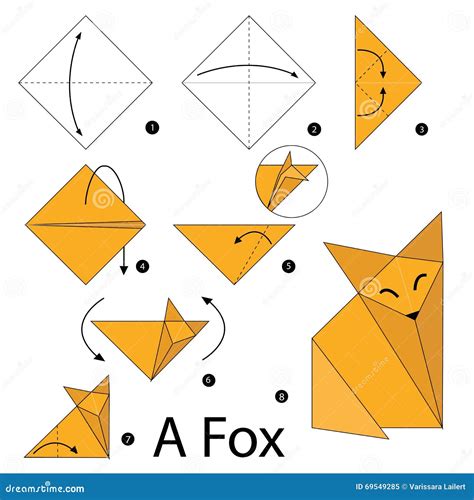 Instrucciones Paso a Paso Cómo Hacer El Fox De La Papiroflexia a Ilustración del Vector ...