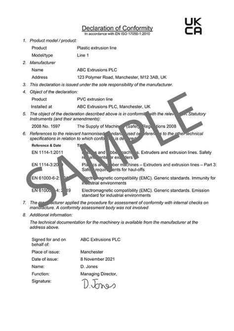 Declaration of Conformity for UKCA Marking - Authorised Rep Compliance