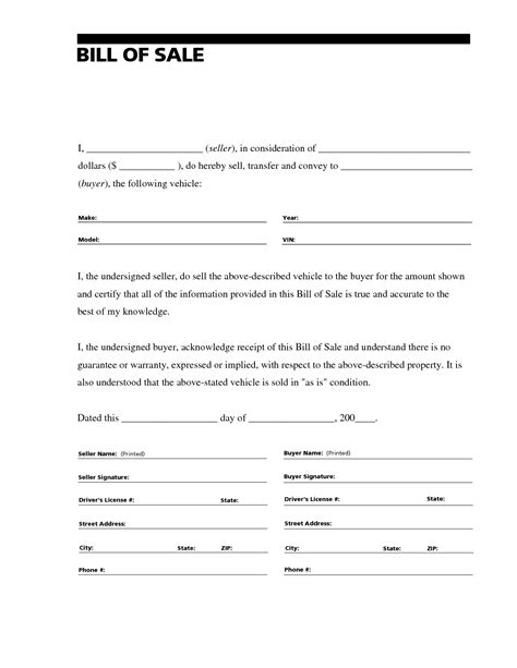 Free Printable Auto Bill of Sale Form (GENERIC)