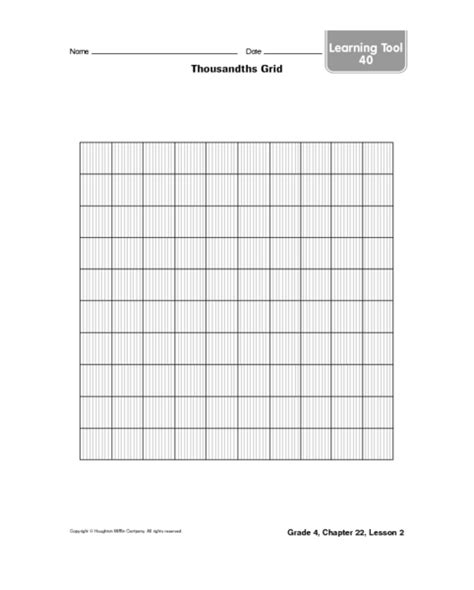 Thousandths Grid Worksheet for 4th Grade | Lesson Planet