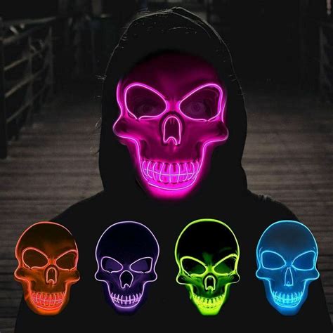 Halloween Skeleton Mask LED Glow Scary EL-Wire Mask Light Up Festival Cosplay | eBay | Halloween ...