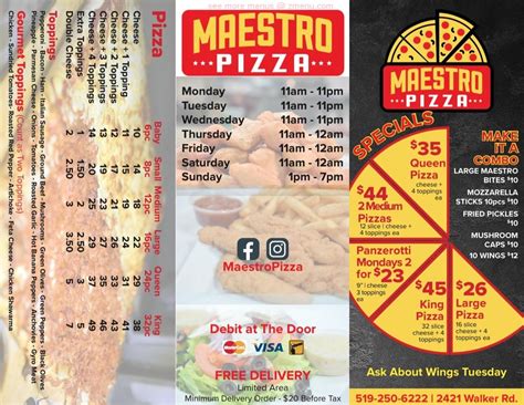 Menu at Maestro Pizza and Grill pizzeria, Windsor, Walker Rd