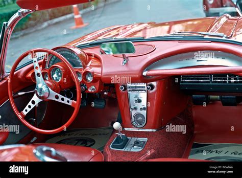 1961 Chevrolet Corvette sports car interior and dashboard Stock Photo ...