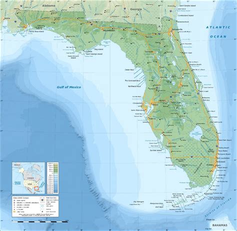 Large detailed physical map of Florida state | Florida state | USA ...