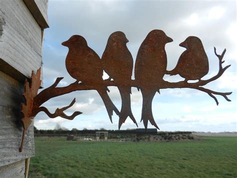 Rusty Birds on a Branch / Bird Garden Gift / Metal Garden Decor / Metal ...