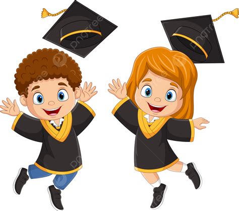 Cartoon Happy Graduation Children Jumping, Diploma, Kindergarten ...