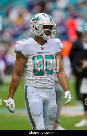 Miami Dolphins tight end Tanner Conner runs drills during practice at the NFL football team's ...