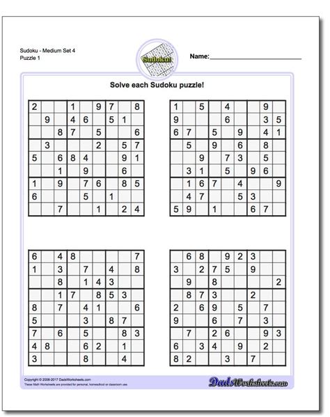 Printable Sudoku Worksheets With Answers