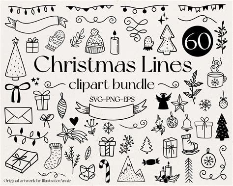 Christmas Line Art Clipart SVG Bundle Commercial Use - Etsy