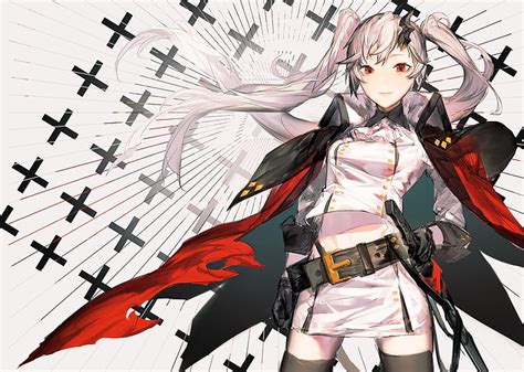 Online crop | HD wallpaper: anime girl, military uniform, white hair, twintails, coat, three ...