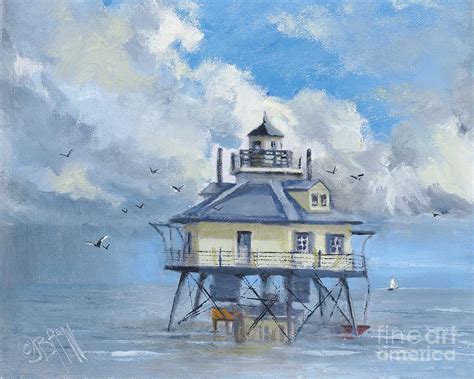 Middle Bay Lighthouse Mobile Bay Painting by Joanne Hall