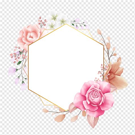 Watercolor floral hexagonal frame, png | PNGWing