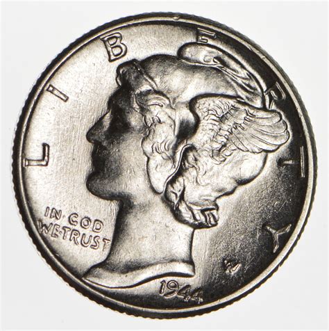 Ch AU/Unc 1944 Mercury Liberty Dime - 90% Silver - High Grade ...