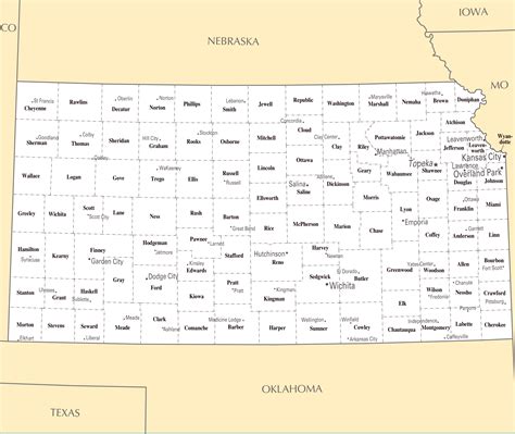 Large administrative map of Kansas state with major cities | Kansas state | USA | Maps of the ...