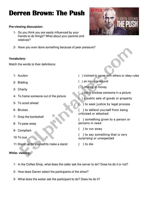 DERREN BROWN - THE PUSH - ESL worksheet by isabelasantos2104