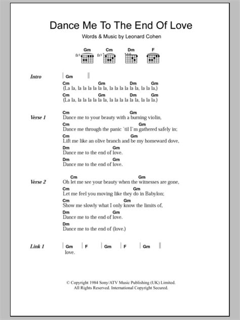 Dance Me To The End Of Love by Leonard Cohen - Guitar Chords/Lyrics ...