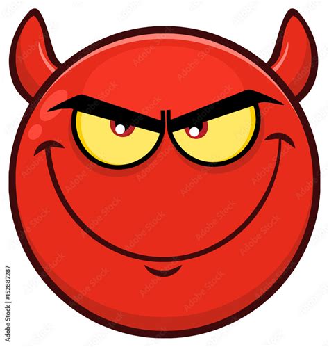 Smiling Red Cartoon Face Character With Evil Expressions. Illustration ...