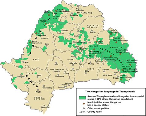 Map of the distribution of the Hungarian language in the counties of ...