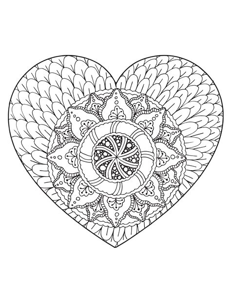 Heart Mandala Adult Coloring Page Instant Downloadable Image - Etsy