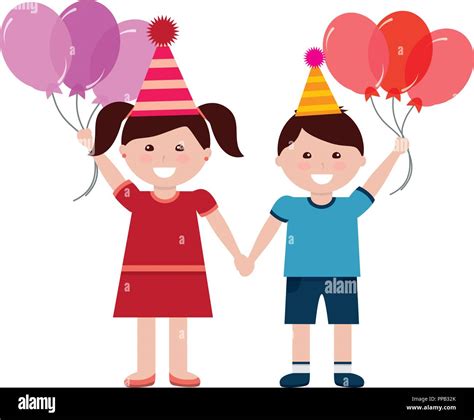 happy boy and girl with birthday balloons vector illustration Stock Vector Image & Art - Alamy