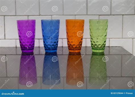Colorful Glass on Black Table in Restaurant Stock Photo - Image of indoors, still: 82129044