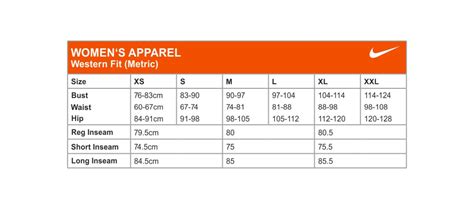 Nike Women Size Chart