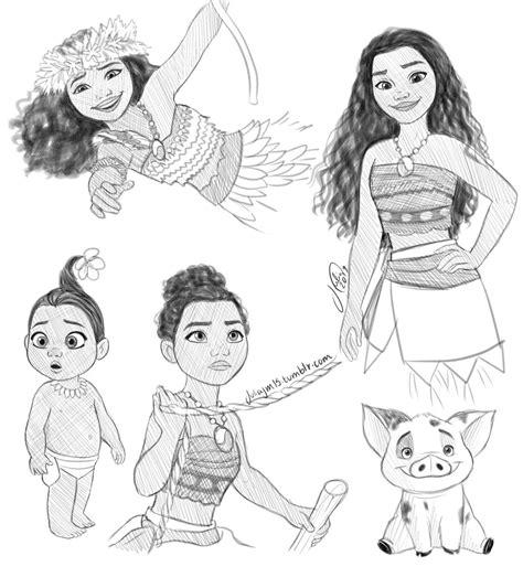 Some Moana sketches, just playing around with this pencil like brush in SAI :3 Also, some bonus ...