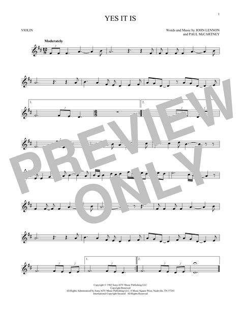 Yes It Is by The Beatles Sheet Music for Violin Solo at Sheet Music Direct