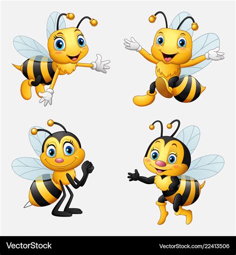 Funny cartoon bee collection Royalty Free Vector Image