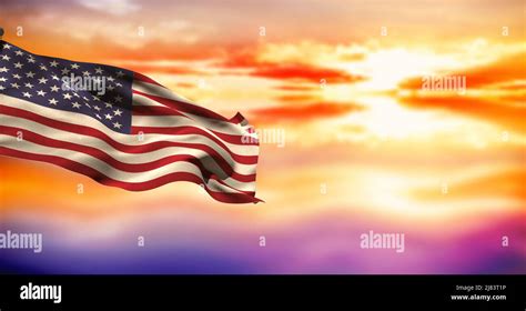 Composite image of waving american flag against sunset sky in background Stock Photo - Alamy