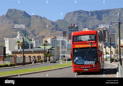 Red hop on hop off sightseeing bus in Cape Town city centre South ...