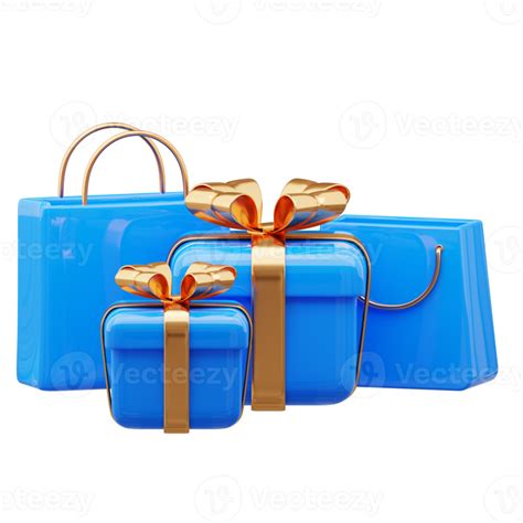 3d blue gift box with shopping bag 21305038 PNG