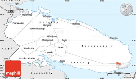 Silver Style Simple Map of Murmansk Oblast