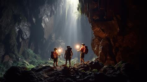 Premium AI Image | Explorers in the cave