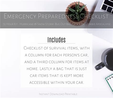 Emergency/ Disaster Preparedness Checklist Planner for Home and Car, 72 ...