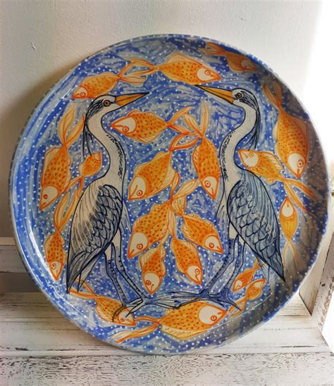 Large plate - Heron design - West Lodge Pottery