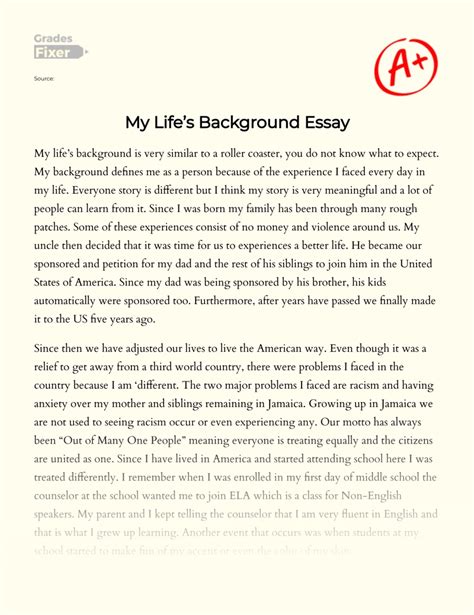 Personal Background: My Life Story as a Definition of Me - Personal Life Topic Essay