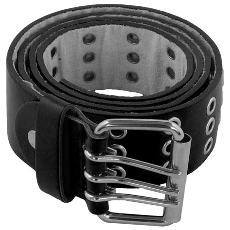 Black Punk Belts Wholesale | Three Rows Metal Holes DOZEN 12PK 2460A