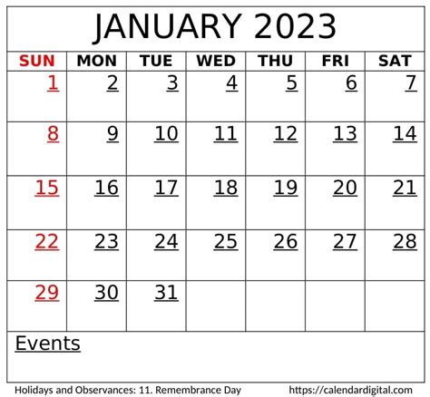 January 2023 Calendar With Holidays - Calendar Digital