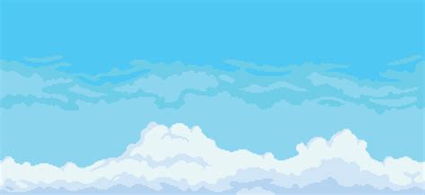 Pixel art sky background with clouds, cloudy blue sky vector for 8bit ...