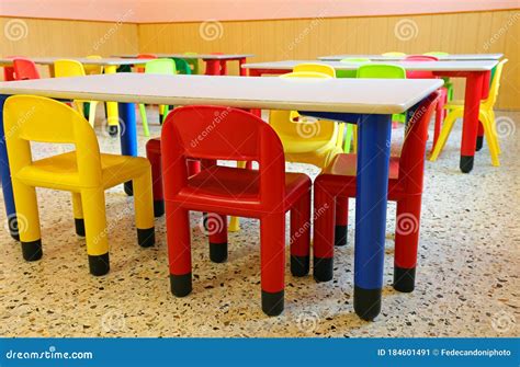 Chairs and Small Tables in the Classroom without the Children Be Stock ...