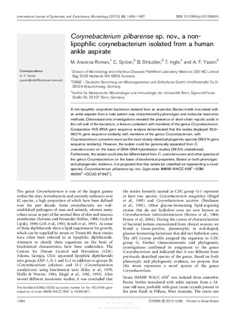 (PDF) Corynebacterium pilbarense sp. nov., a non-lipophilic corynebacterium isolated from a ...