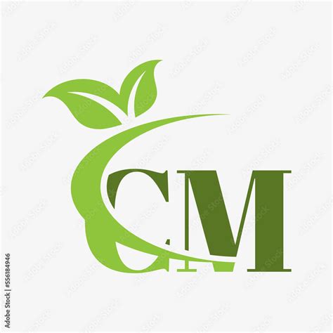 CM Letter Logo with swoosh leaves icon vector. CM creative and nature ...