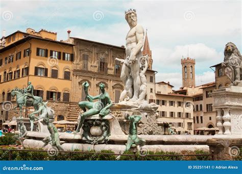 Florence - Famous Fountain of Neptune on Piazza Della Signoria, Stock Image - Image of ...