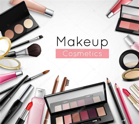 Makeup Cosmetics Accessories Realistic Composition Poster — Stock Vector © macrovector #128315754