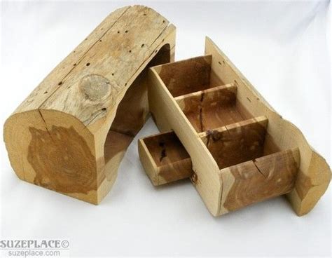 DIY HAND MADE CEDAR WOOD LOG JEWELRY BOX KEEPSAKE SECRET CUBBY | Diy ...