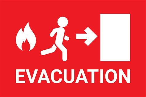 Emergency evacuation sign, fire exit. Man run toward exit door from ...